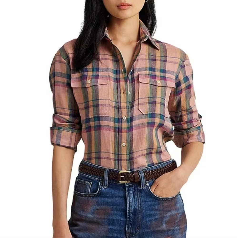 Lauren Ralph Lauren Women's Checked Plaid Linen Shirt